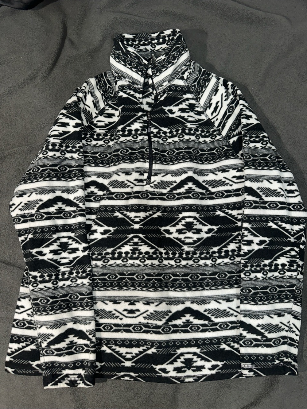Eddie Bauer Black & White Patterned Zip-Up Women's Sweater